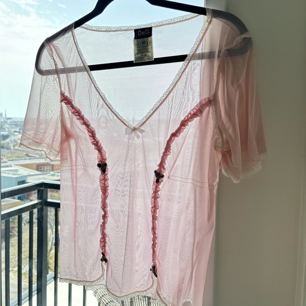 Dolce & Gabbana Y2K vintage pink sheer top w/flowers